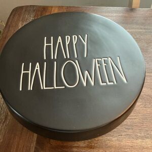 Rae Dunn HAPPY HALLOWEEN Black Cake Stand Artisan Collection by Magenta 10” Rare